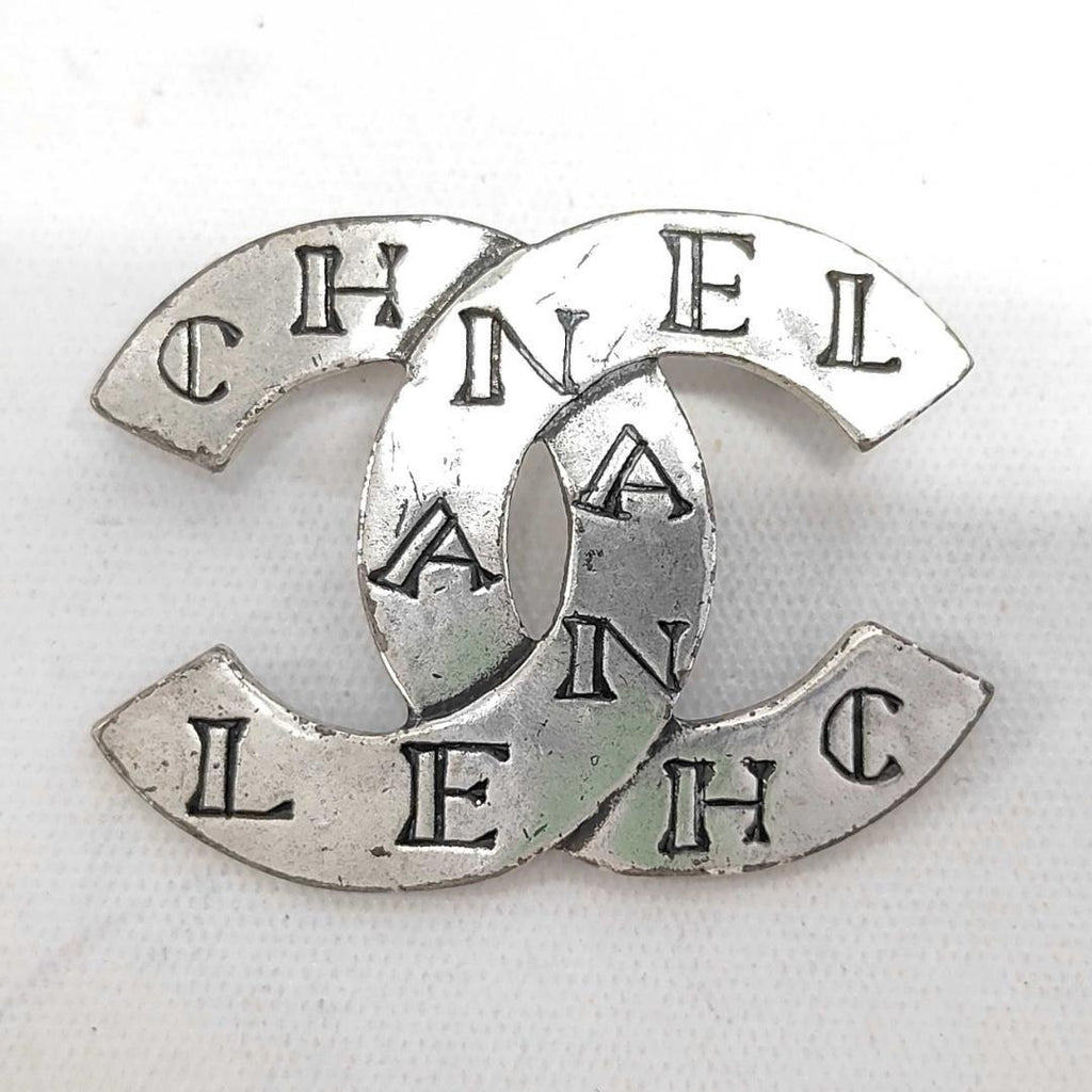 Chanel Brooch CC Logo Silver Vintage