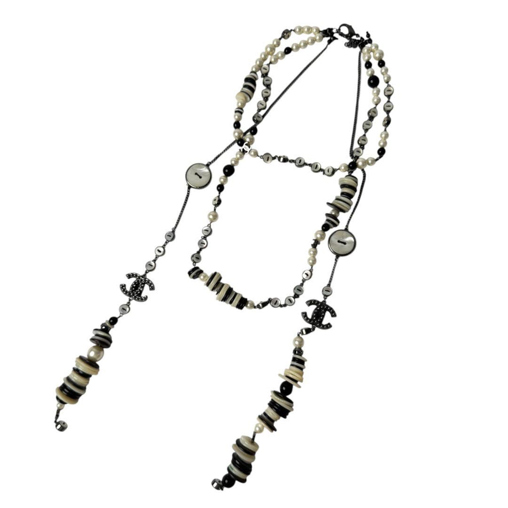 Chanel 03P Long Necklace CC Logo Faux Pearl
