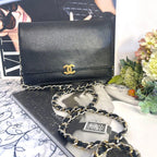 Chanel Chain Wallet Caviar Leather CC Logo Shoulder