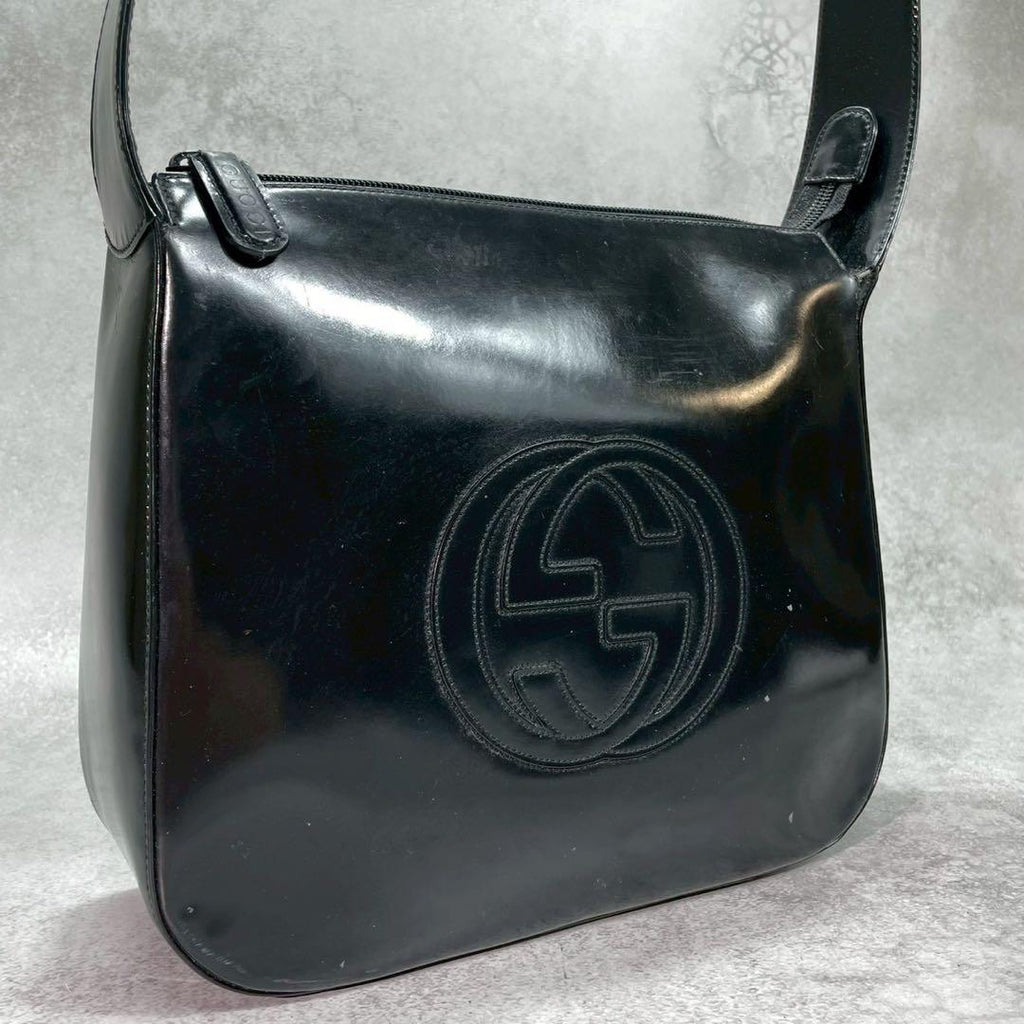 Gucci GG Handbag Patent Leather Logo Black