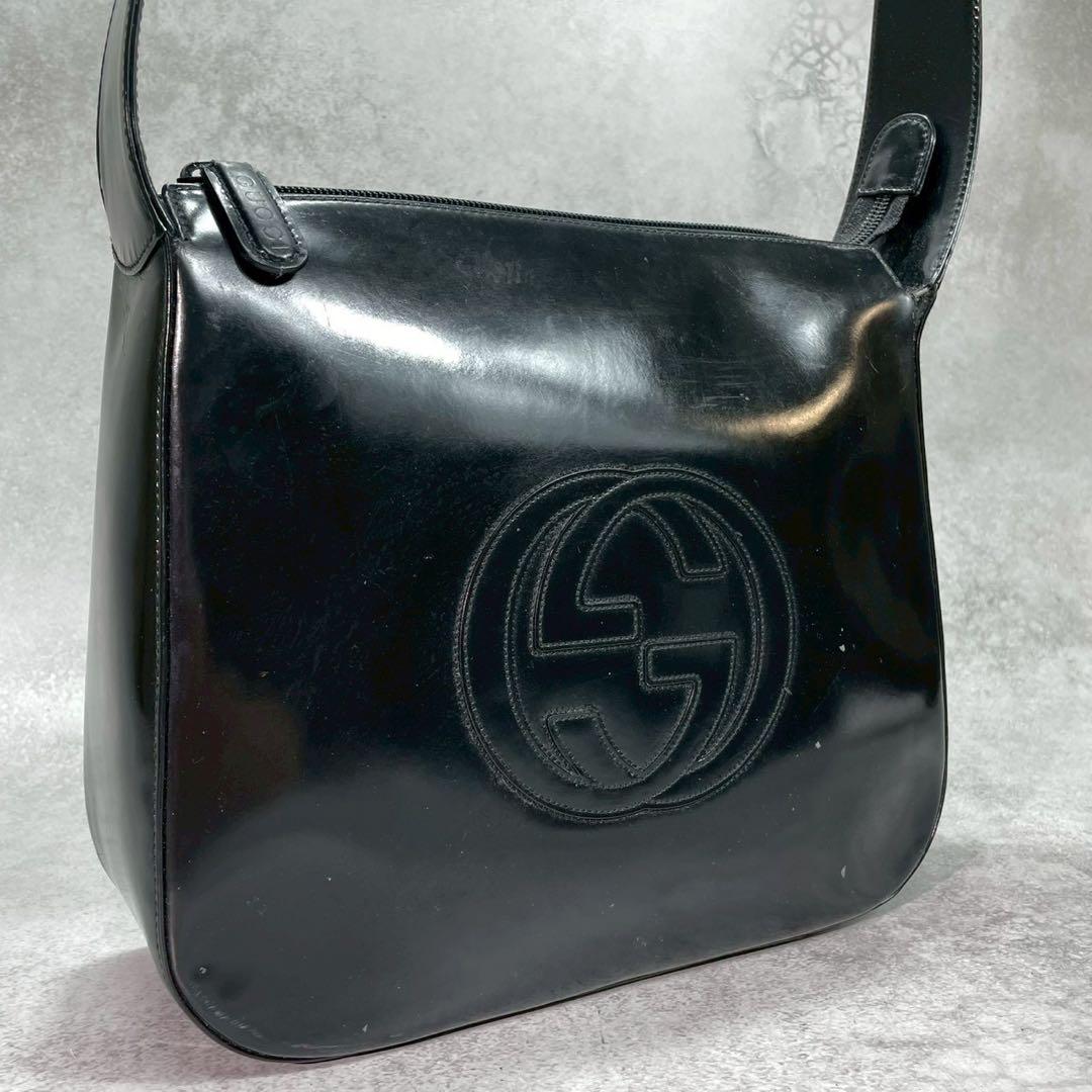 Gucci GG Handbag Patent Leather Logo Black