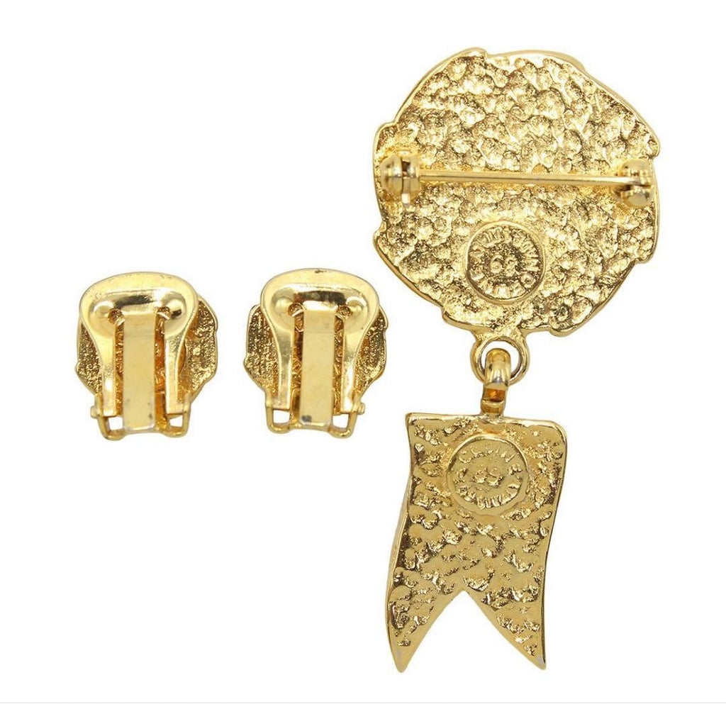 Celine Macadam Tricolor Earrings Brooch Set — view 3