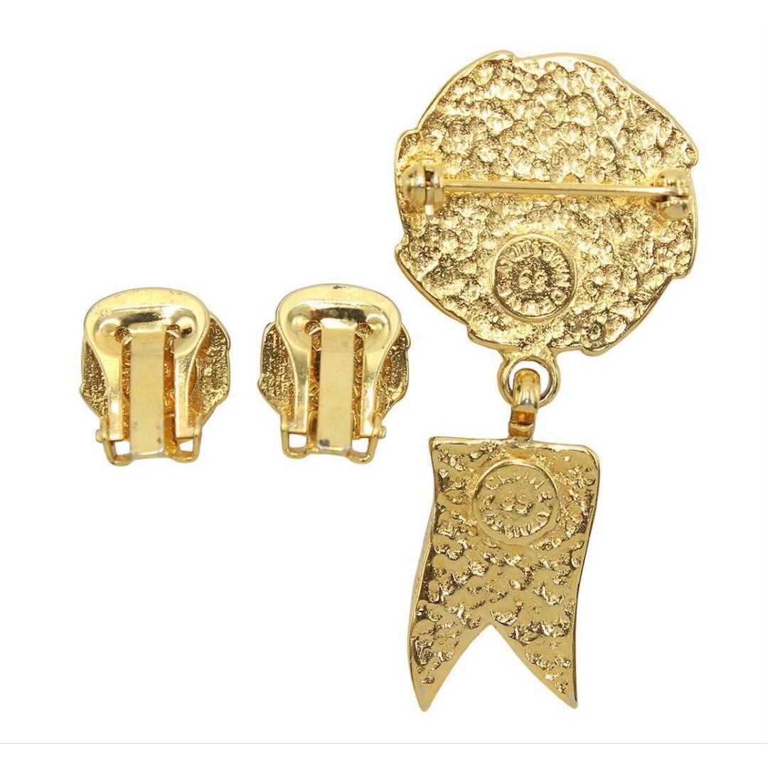 Celine Macadam Tricolor Earrings Brooch Set — view 3