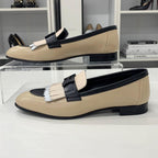 Hermes Royale Leather Hhardware Fringe Loafers Beige Black — view 3