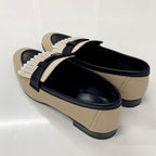 Hermes Royale Leather Hhardware Fringe Loafers Beige Black — view 4