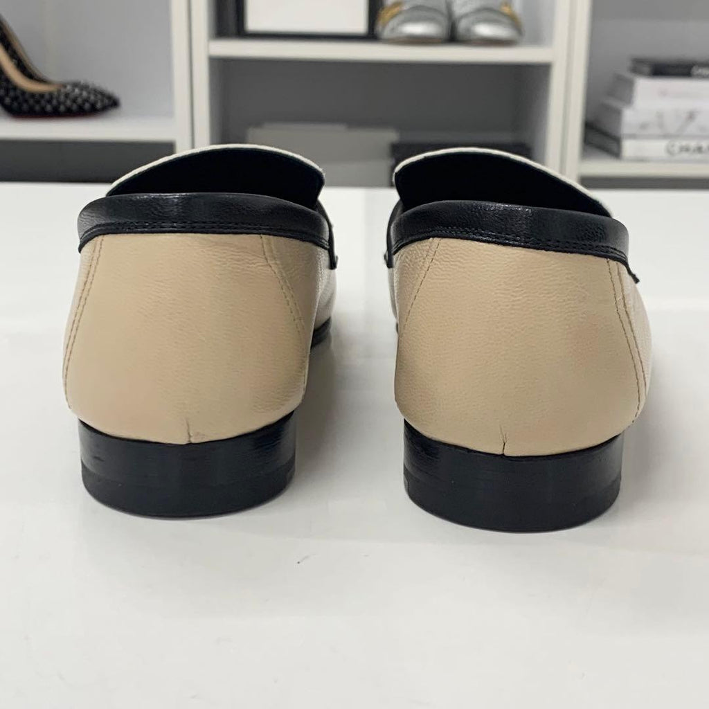 Hermes Royale Leather Hhardware Fringe Loafers Beige Black — view 5