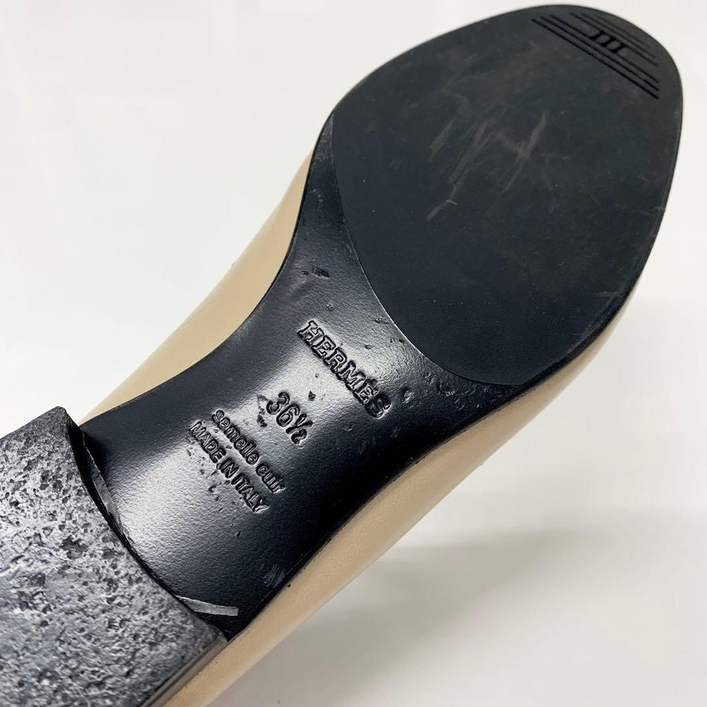 Hermes Royale Leather Hhardware Fringe Loafers Beige Black — view 8