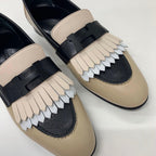 Hermes Royale Leather Hhardware Fringe Loafers Beige Black — view 9