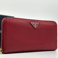 Prada Saffiano Triangle Zip Around Wallet