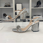 Gucci GG Marmont Leather Sequin Strap Sandals Silver — view 2