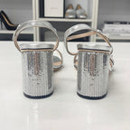 Gucci GG Marmont Leather Sequin Strap Sandals Silver — view 6
