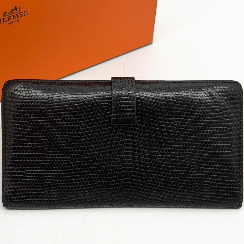 Hermes Bearn Classic Lizard Black Wallet Gold — view 3