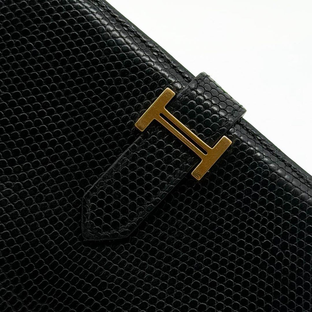 Hermes Bearn Classic Lizard Black Wallet Gold — view 4