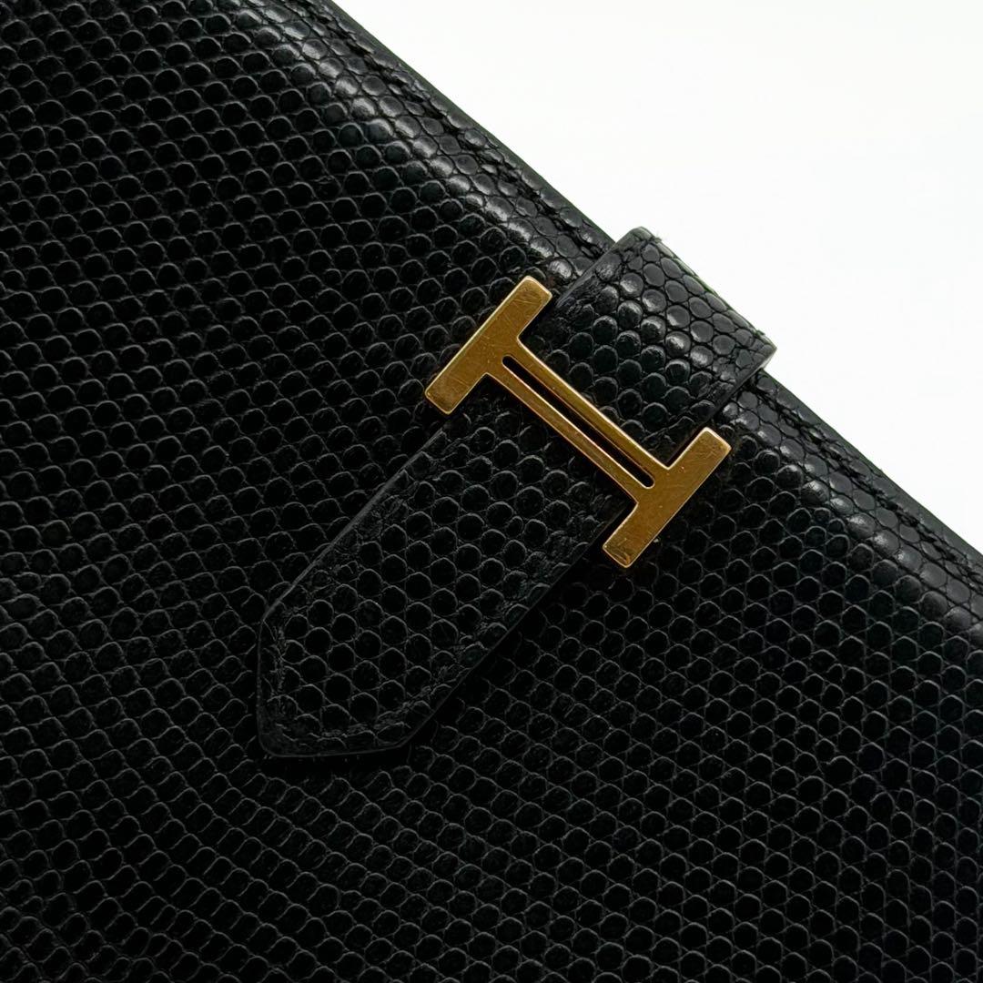 Hermes Bearn Classic Lizard Black Wallet Gold — view 4