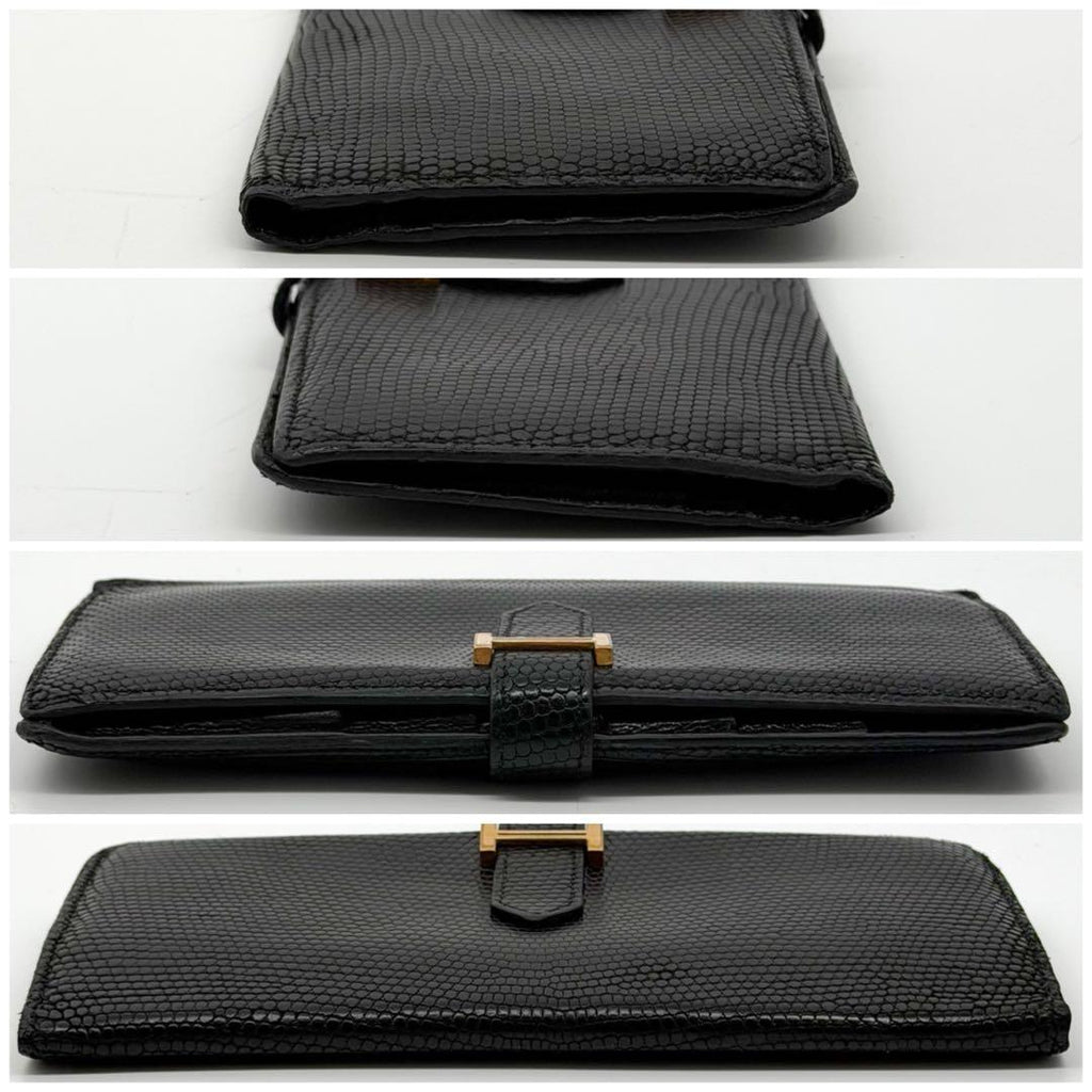 Hermes Bearn Classic Lizard Black Wallet Gold — view 5