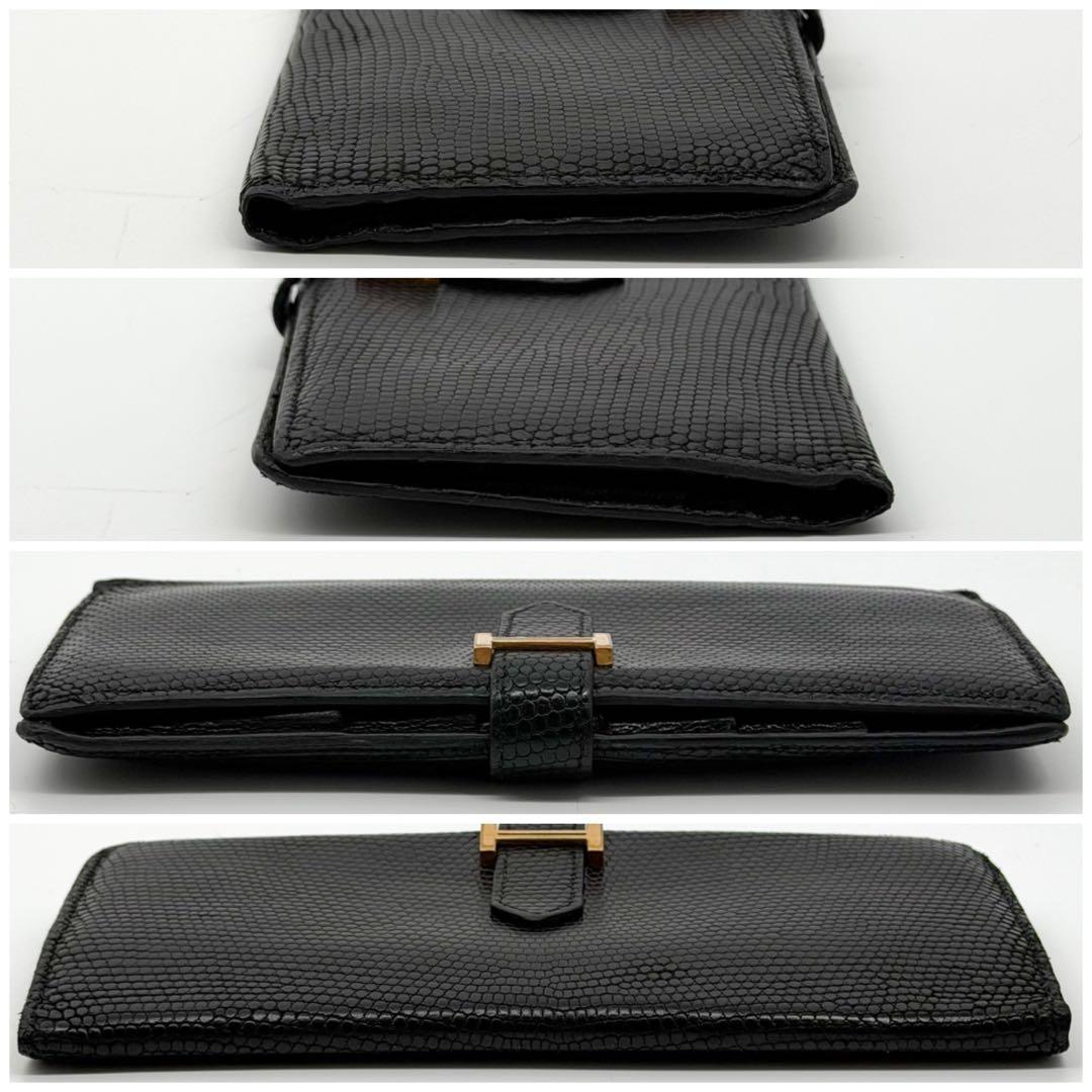 Hermes Bearn Classic Lizard Black Wallet Gold — view 5