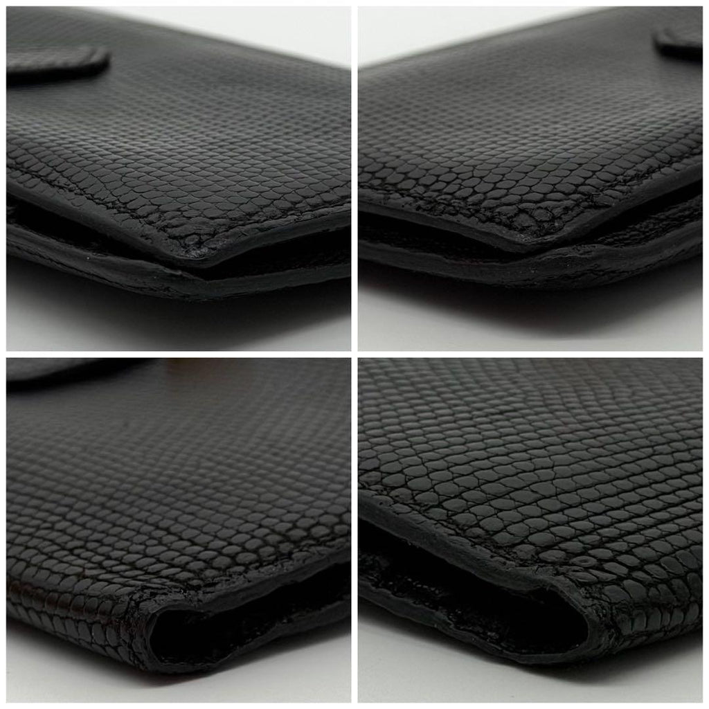 Hermes Bearn Classic Lizard Black Wallet Gold — view 6