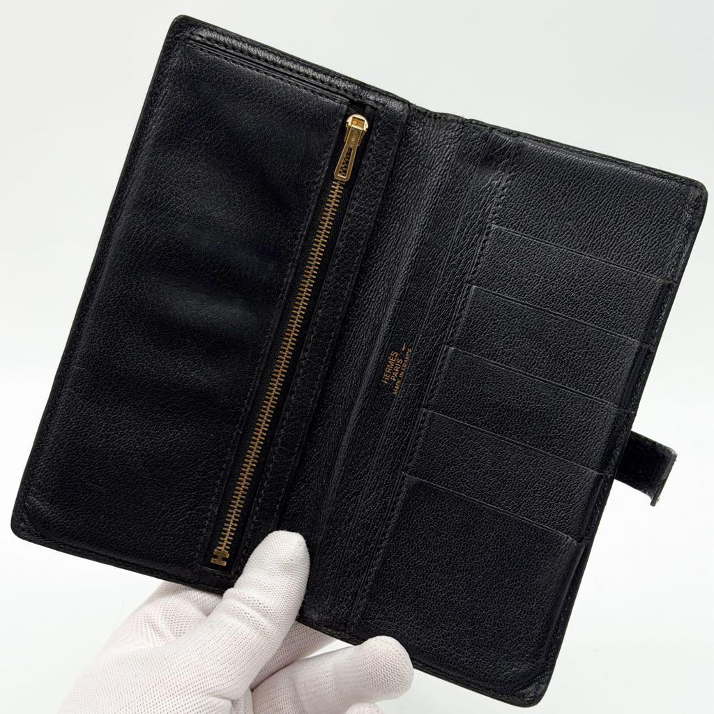 Hermes Bearn Classic Lizard Black Wallet Gold — view 7