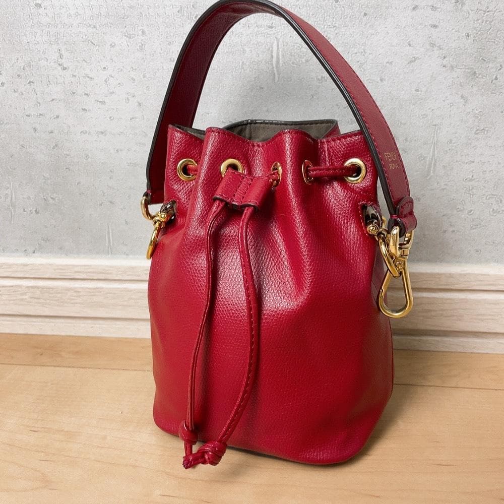 Fendi Montresor Drawstring Bucket Bag Leather Red 2-Way — view 2