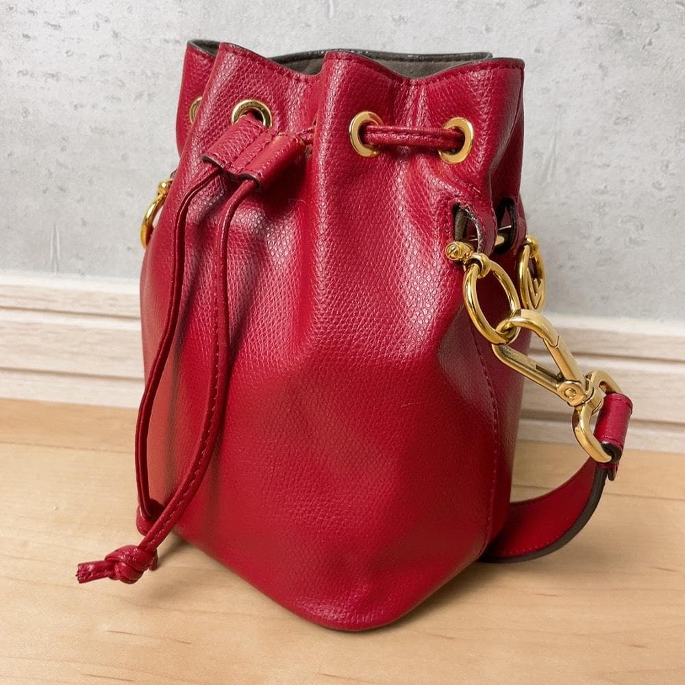 Fendi Montresor Drawstring Bucket Bag Leather Red 2-Way — view 3
