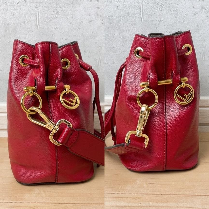 Fendi Montresor Drawstring Bucket Bag Leather Red 2-Way — view 5