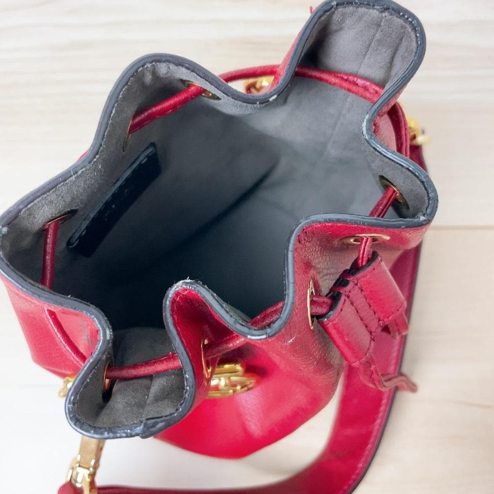 Fendi Montresor Drawstring Bucket Bag Leather Red 2-Way — view 8