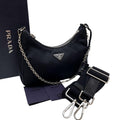 Prada Nylon Saffiano Shoulder Bag Triangleplate Logo Black