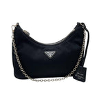 Prada Nylon Saffiano Shoulder Bag Triangleplate Logo Black — view 2