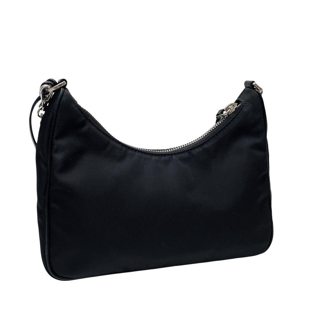 Prada Nylon Saffiano Shoulder Bag Triangleplate Logo Black — view 3