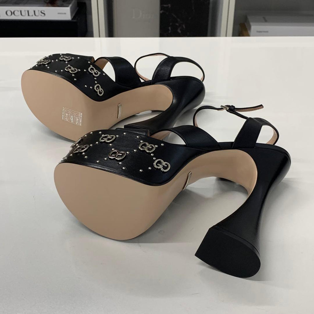 Gucci Leather Double Studded Platform Sandals — view 7