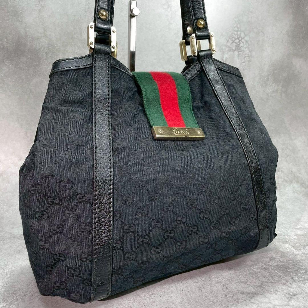 Gucci GG Sherry Line Tote Black Canvas