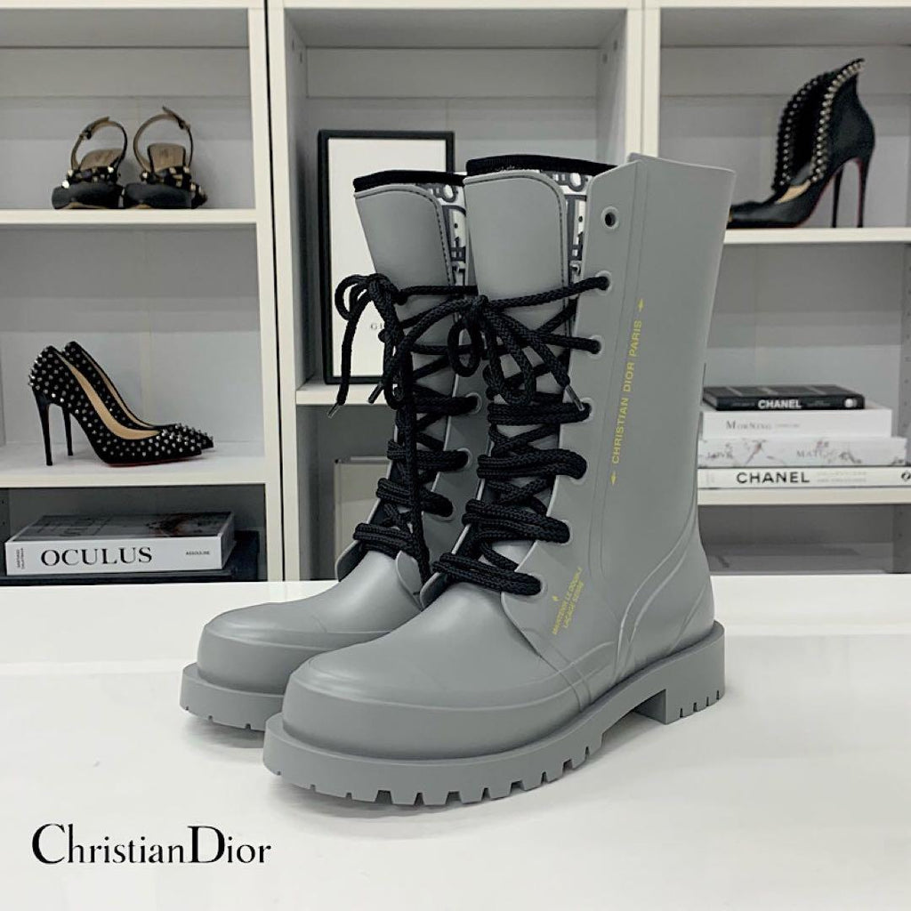 Dior Lava Oblique Crease Up Rain Boots Gray