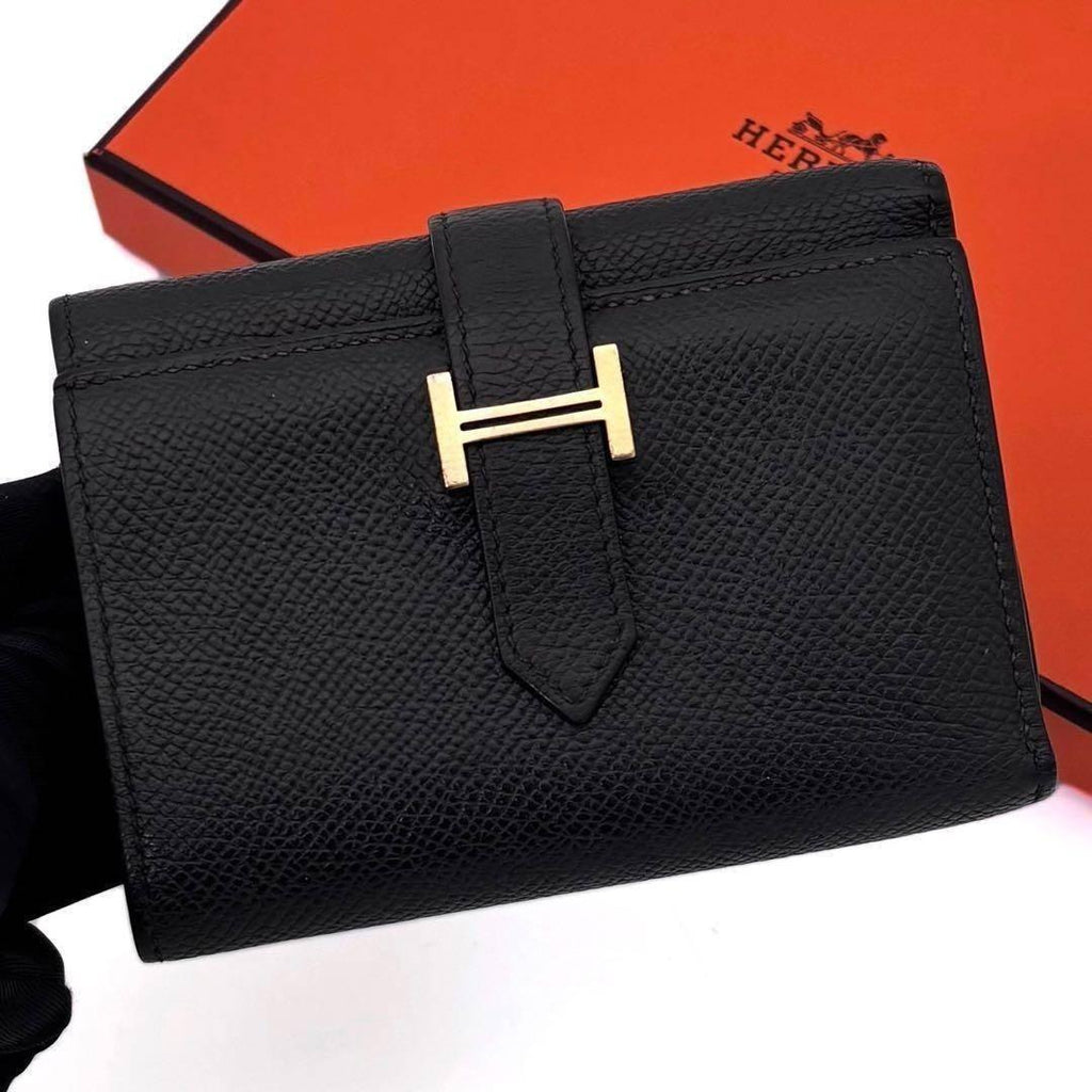 Hermes Bearn Combine Veau Epsom Trifold Compact Wallet Black