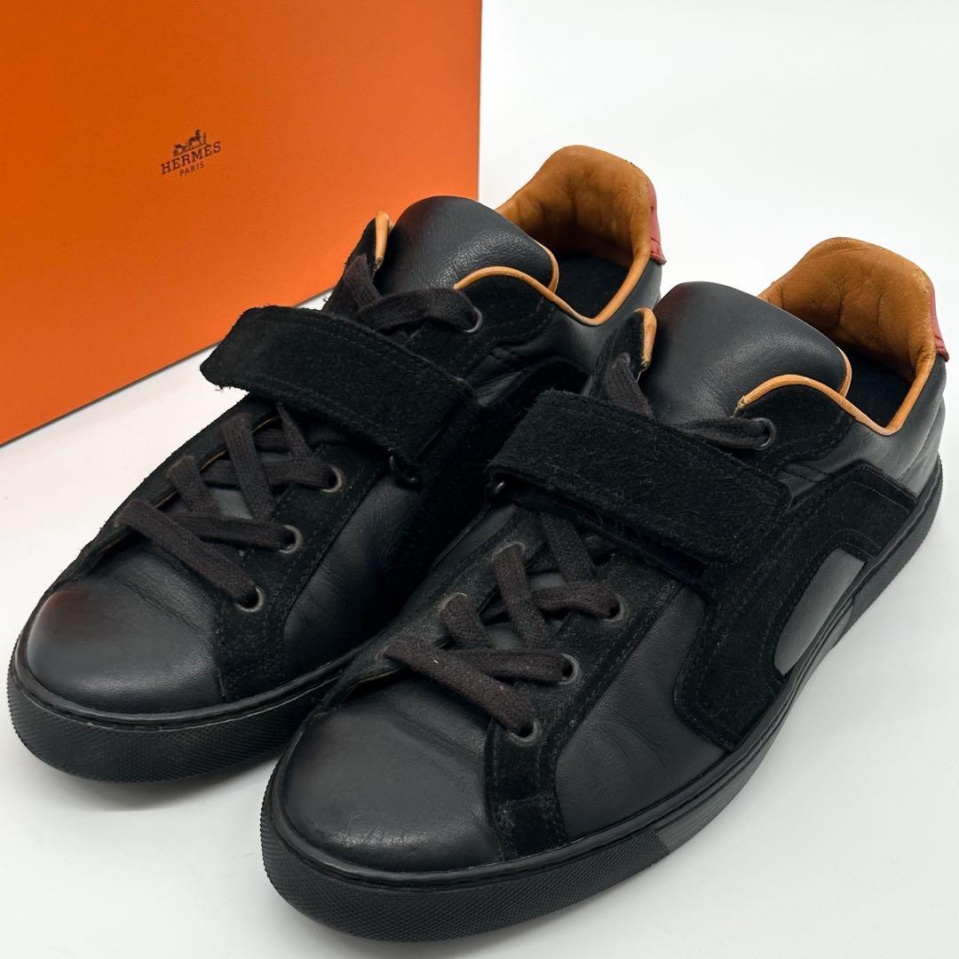 Hermes 41 Sneakers Suede Leather Black Velcro