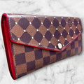 Louis Vuitton Damier Ebene Portefeuille Sarah Fuchsia Wallet