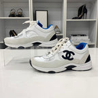 Chanel CC Logo Leather Fabric Suede Sneakers White — view 2