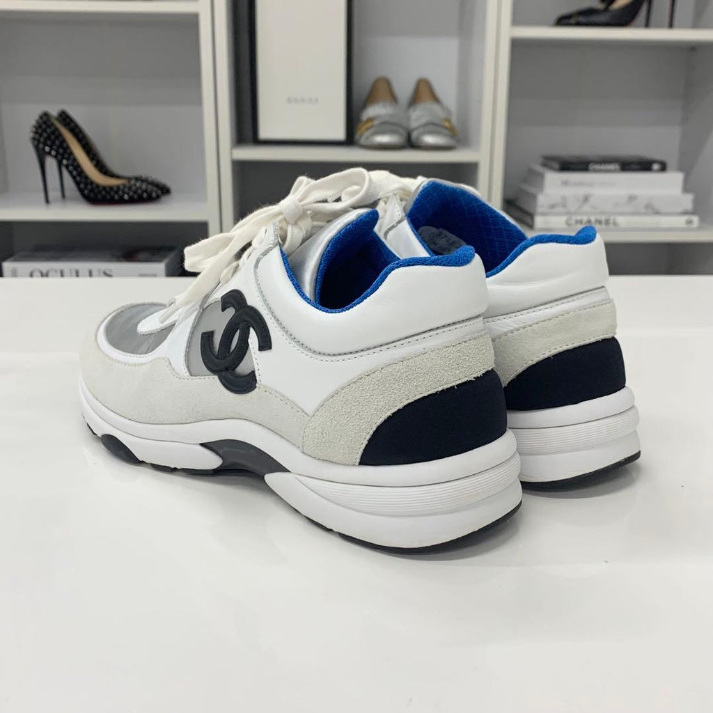 Chanel CC Logo Leather Fabric Suede Sneakers White — view 5