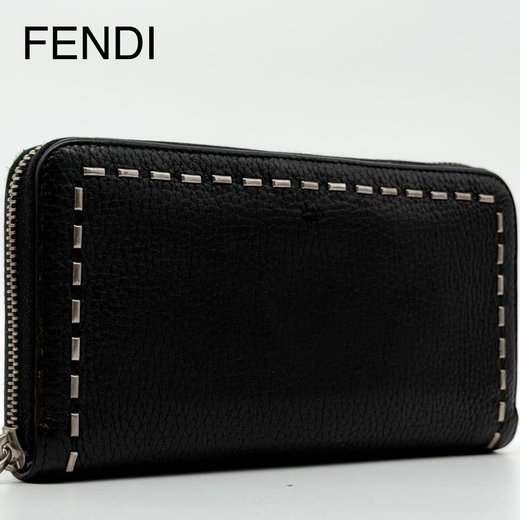 Fendi Selleria Leather Zip Around Wallet Black