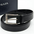 Prada Saffiano Leather Belt Black Silver Classic