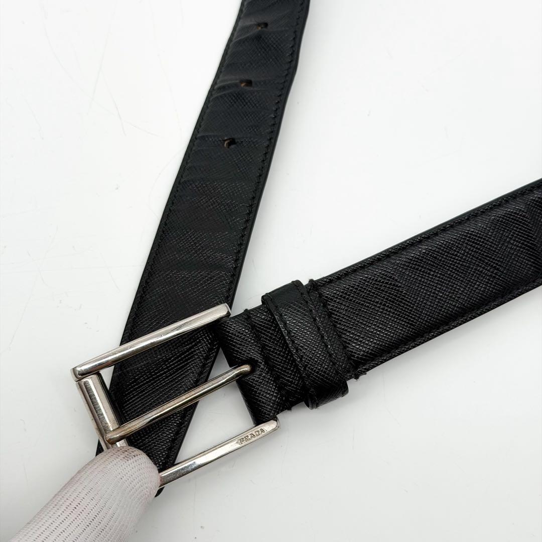 Prada Saffiano Leather Belt Black Silver Classic — view 2