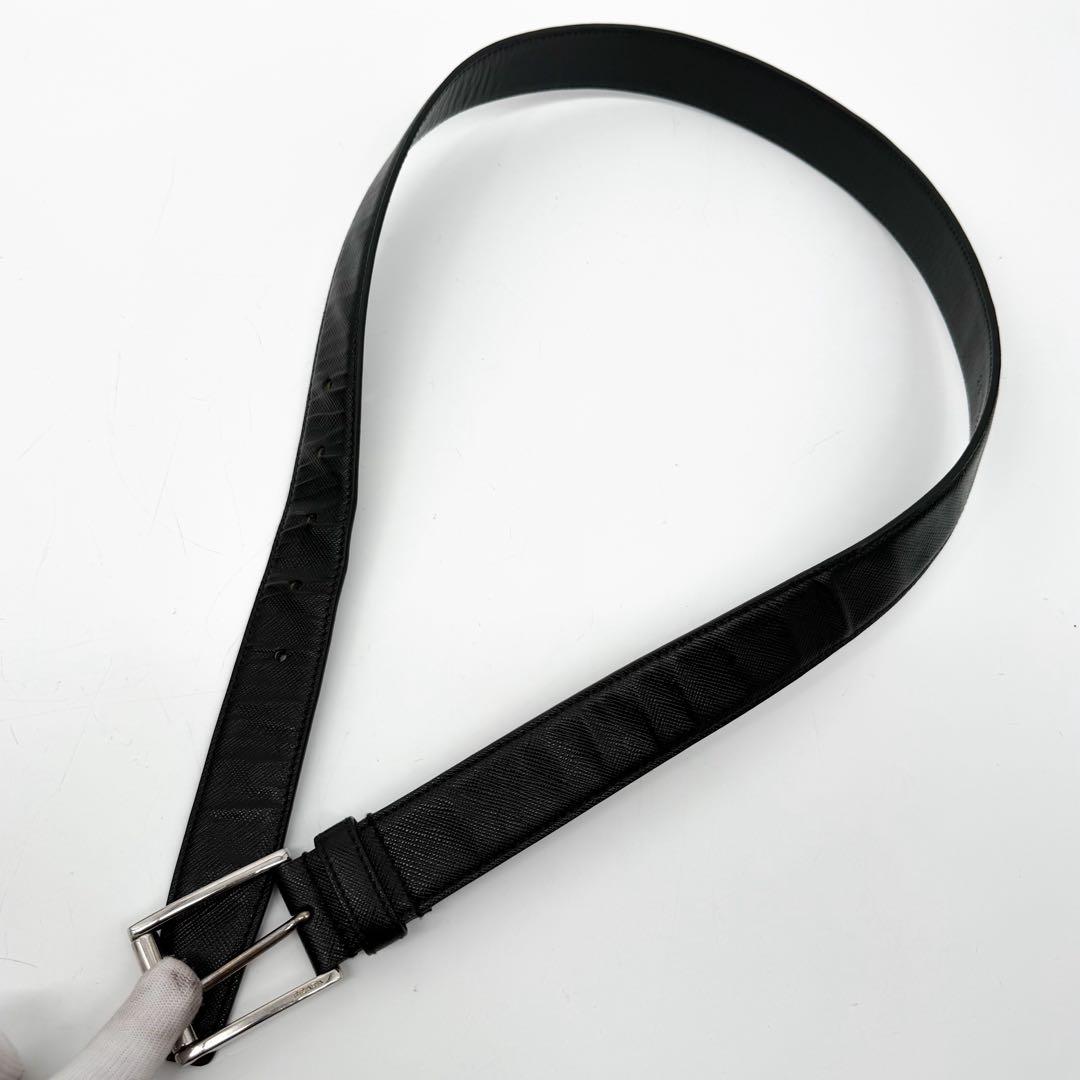 Prada Saffiano Leather Belt Black Silver Classic — view 3