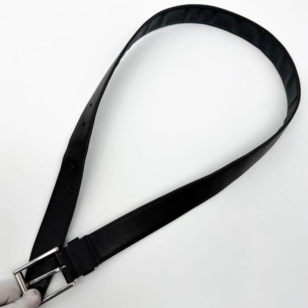 Prada Saffiano Leather Belt Black Silver Classic — view 4