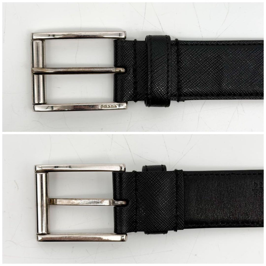 Prada Saffiano Leather Belt Black Silver Classic — view 5