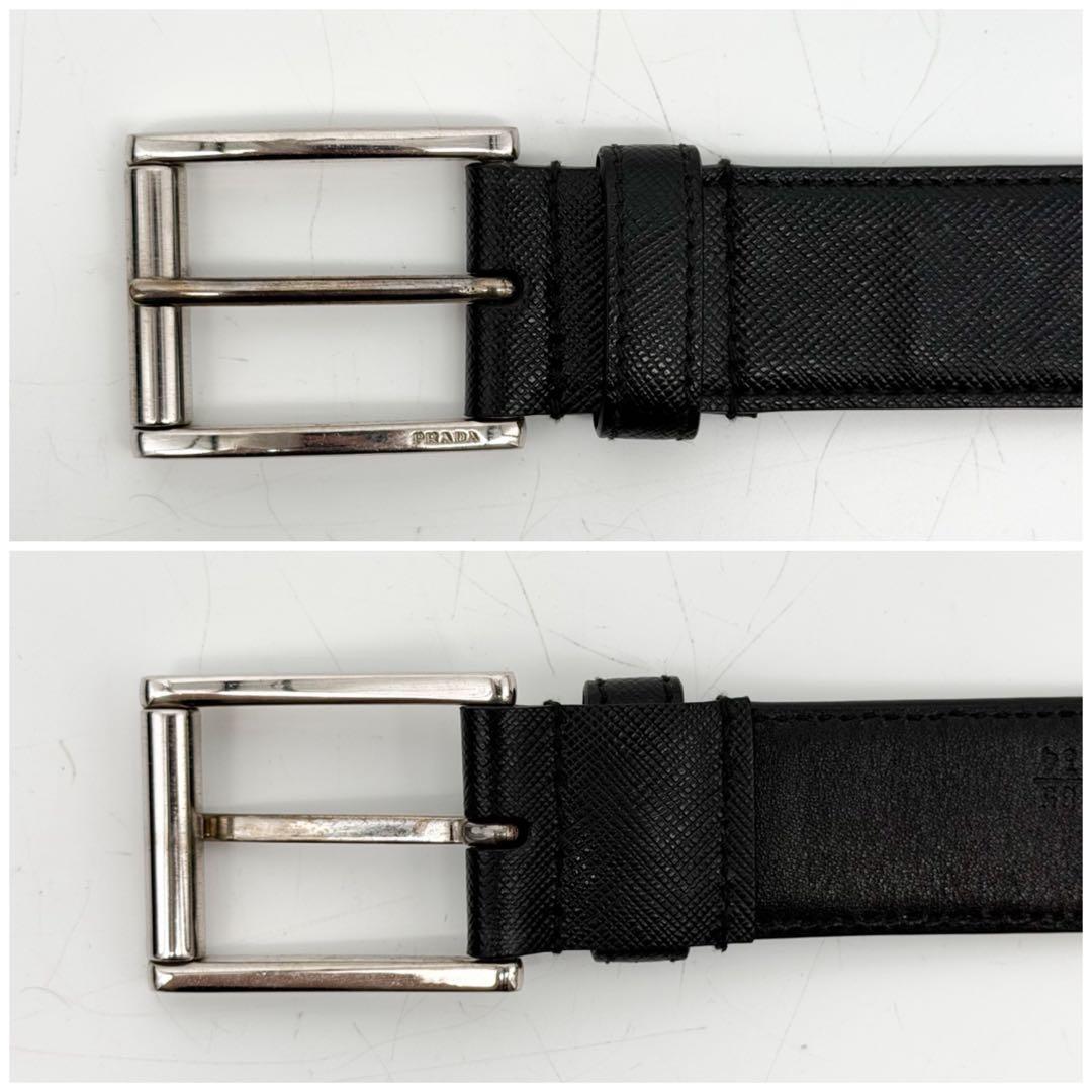 Prada Saffiano Leather Belt Black Silver Classic — view 5