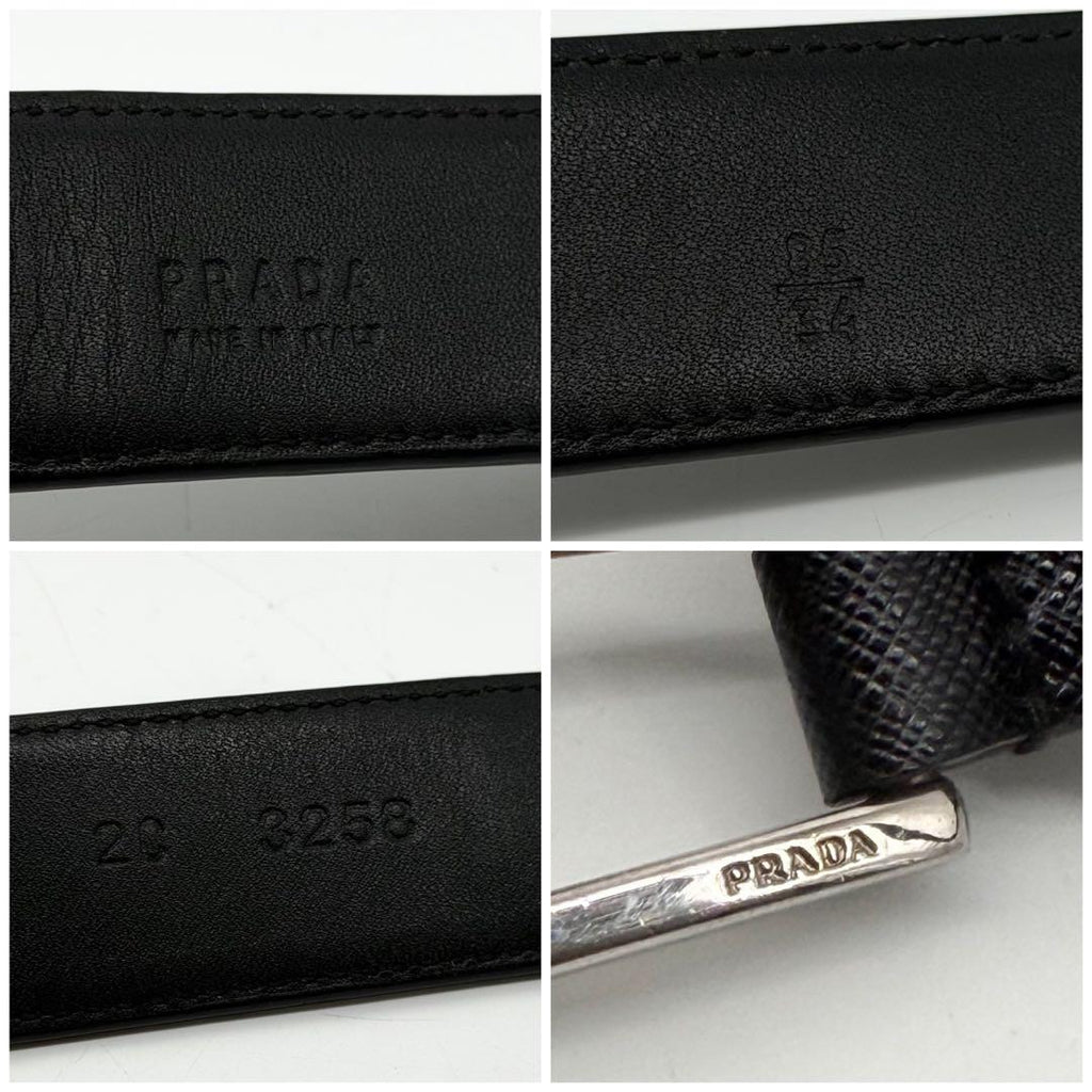 Prada Saffiano Leather Belt Black Silver Classic — view 7