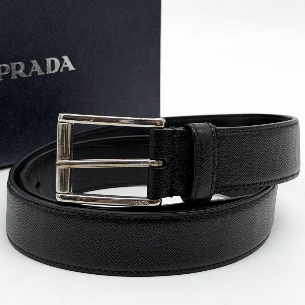 Prada Saffiano Leather Belt Black Silver Classic — view 8