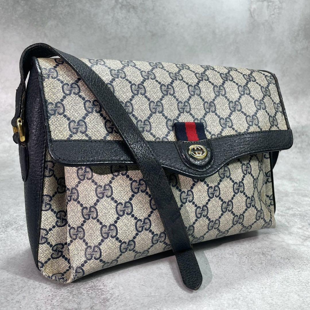 Gucci GG Sherry Line Shoulder Bag Navy Leather