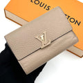 Louis Vuitton Capucines Compact Gale Trifold Wallet Beige Leather