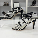 Chanel Leather CC Logo Pearl Quilted Strap Sandals Black — view 2