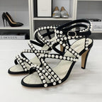 Chanel Leather CC Logo Pearl Quilted Strap Sandals Black — view 3